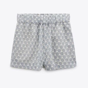NWT ZARA LIGHT BLUE WHITE EYELET ELASTIC WAISTBAND SHORTS M